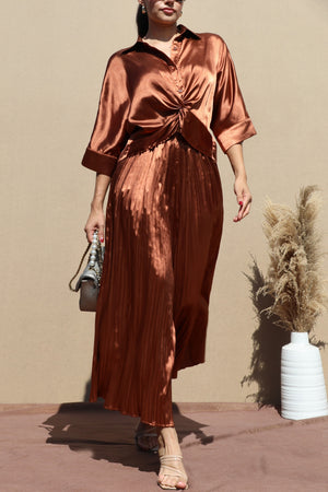 DD7644, LOOSE FIT SATIN PLEATED PANT SET