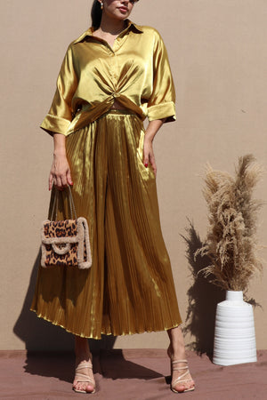 DD7644, LOOSE FIT SATIN PLEATED PANT SET