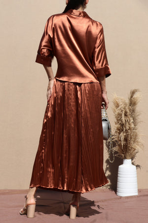 DD7644, LOOSE FIT SATIN PLEATED PANT SET