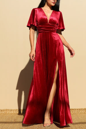 DD4153, VELVET V NECK MAXI DRESS