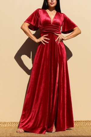 DD4153, VELVET V NECK MAXI DRESS