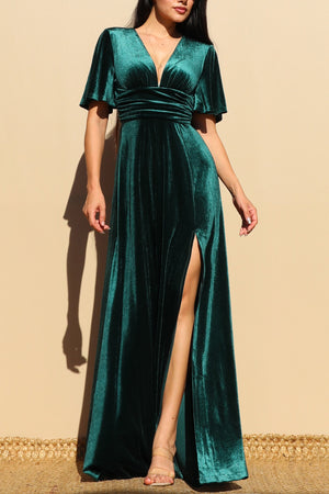 DD4153, VELVET V NECK MAXI DRESS
