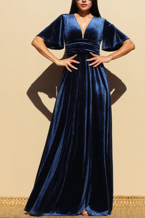 DD4153, VELVET V NECK MAXI DRESS