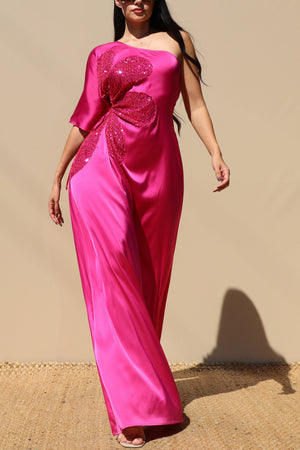 DD6522, ONE SHOULDER SATIN MAXI DRESS