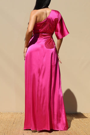 DD6522, ONE SHOULDER SATIN MAXI DRESS
