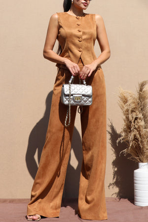 DD7696, SUEDE BUTTON DOWN VEST AND PANTS SET