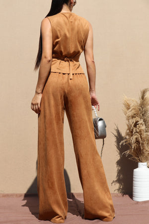 DD7696, SUEDE BUTTON DOWN VEST AND PANTS SET