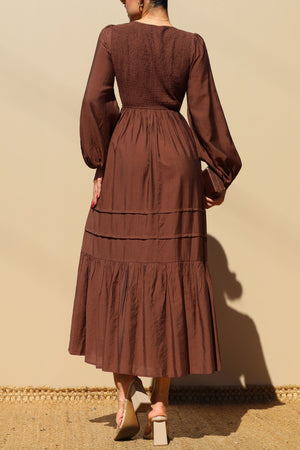 DD7703, LACE TOP WOVEN MIDI DRESS