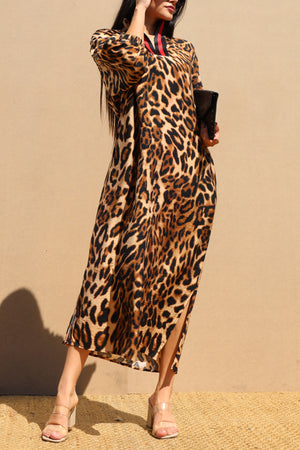 DD7706, LEOPARD LOOSE FIT WOVEN SHIRT DRESS