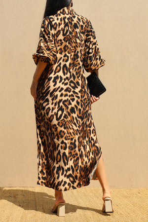 DD7706, LEOPARD LOOSE FIT WOVEN SHIRT DRESS