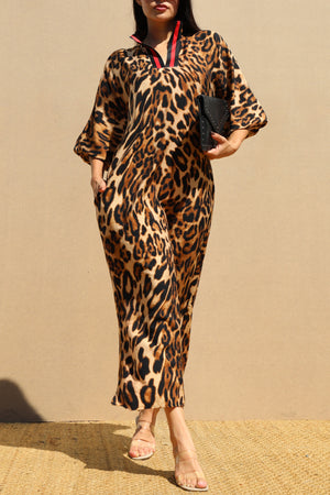 DD7706, LEOPARD LOOSE FIT WOVEN SHIRT DRESS