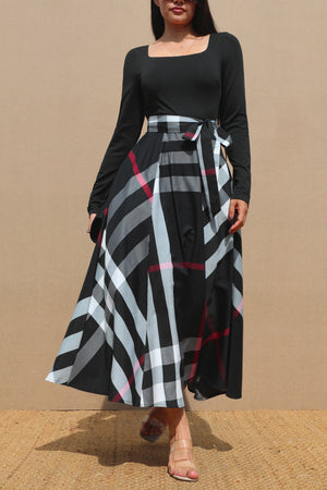 DD7690, FLANNEL SQUARE NECK KNIT MIDI DRESS