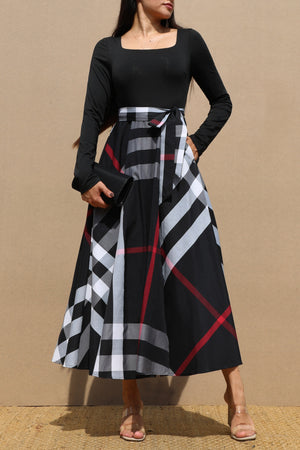 DD7690, FLANNEL SQUARE NECK KNIT MIDI DRESS