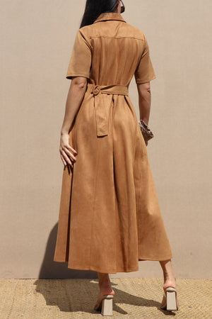 DD7686, SUEDE BUTTON DOWN SHIRT DRESS