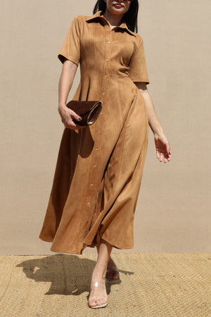 DD7686, SUEDE BUTTON DOWN SHIRT DRESS