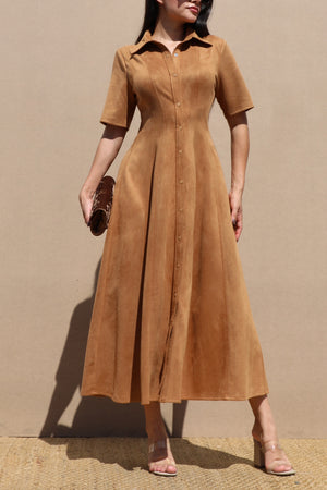 DD7686, SUEDE BUTTON DOWN SHIRT DRESS