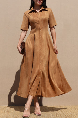 DD7686, SUEDE BUTTON DOWN SHIRT DRESS
