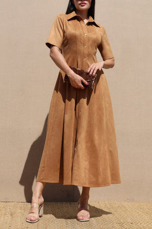 DD7686, SUEDE BUTTON DOWN SHIRT DRESS