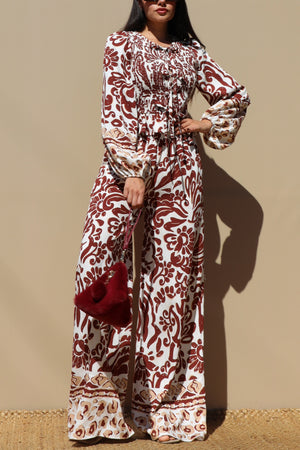 DD7710, SMOCKED TOP AND WOVEN PANTS SET