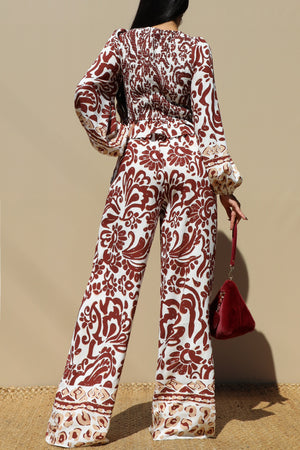 DD7710, SMOCKED TOP AND WOVEN PANTS SET