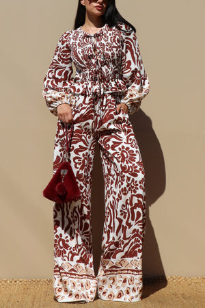 DD7710, SMOCKED TOP AND WOVEN PANTS SET