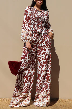 DD7710, SMOCKED TOP AND WOVEN PANTS SET