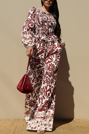 DD7710, SMOCKED TOP AND WOVEN PANTS SET