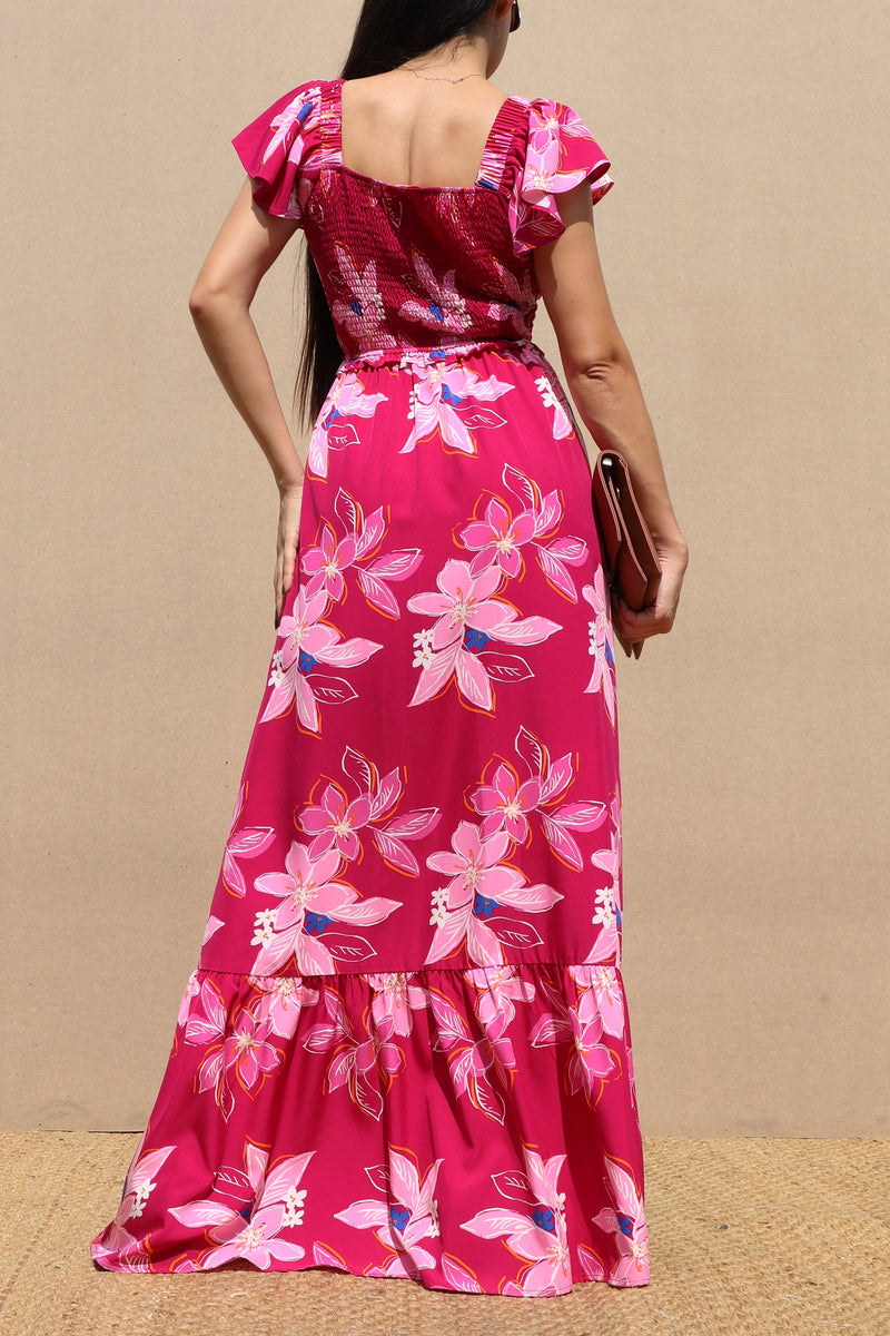 DD7060, SMOCKED TOP WOVEN MAXI DRESS