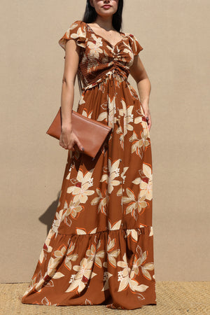 DD7060, SMOCKED TOP WOVEN MAXI DRESS