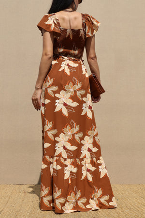 DD7060, SMOCKED TOP WOVEN MAXI DRESS