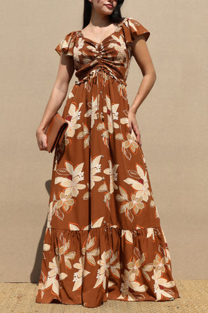 DD7060, SMOCKED TOP WOVEN MAXI DRESS