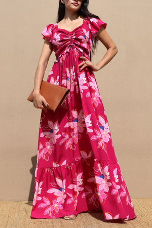 DD7060, SMOCKED TOP WOVEN MAXI DRESS