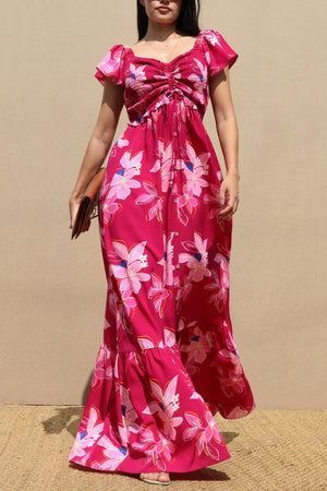 DD7060, SMOCKED TOP WOVEN MAXI DRESS