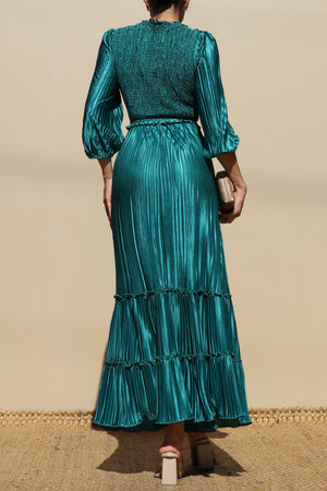 DD7754, PLEATED SMOCK TOP WOVEN MIDI DRESS