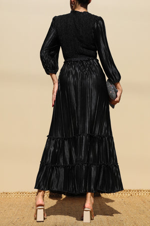 DD7754, PLEATED SMOCK TOP WOVEN MIDI DRESS