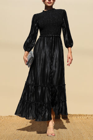 DD7754, PLEATED SMOCK TOP WOVEN MIDI DRESS