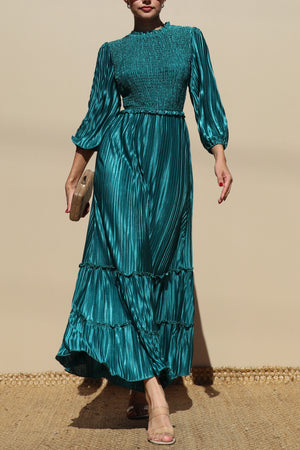 DD7754, PLEATED SMOCK TOP WOVEN MIDI DRESS