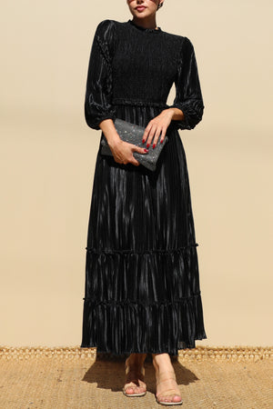 DD7754, PLEATED SMOCK TOP WOVEN MIDI DRESS