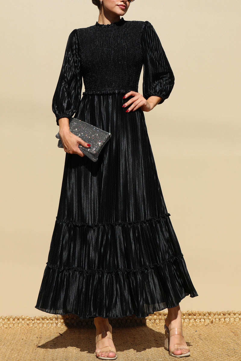 DD7754, PLEATED SMOCK TOP WOVEN MIDI DRESS