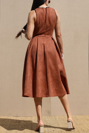 DD7726, SUEDE BOW DETAIL KNEE-LENGTH DRESS