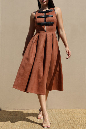 DD7726, SUEDE BOW DETAIL KNEE-LENGTH DRESS