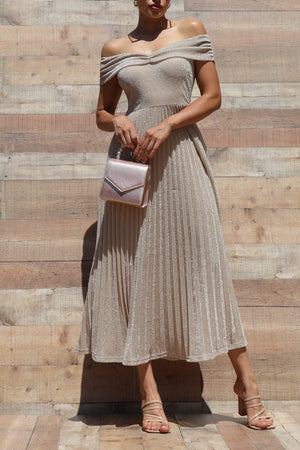 DD7615, LUXE OFF SHOULDER MIDI DRESS