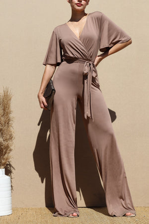 DD4155, V NECK SPAN VENETIAN JUMPSUIT