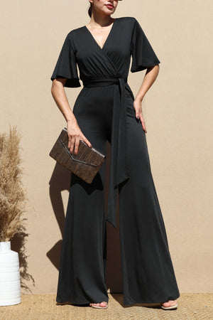 DD4155, V NECK SPAN VENETIAN JUMPSUIT