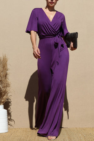 DD4155, V NECK SPAN VENETIAN JUMPSUIT