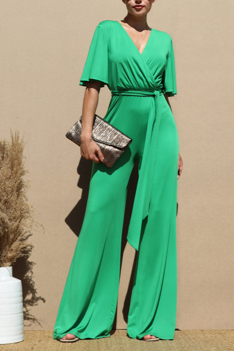 DD4155, V NECK SPAN VENETIAN JUMPSUIT