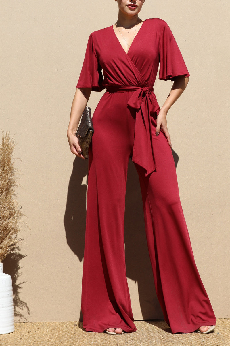 DD4155, V NECK SPAN VENETIAN JUMPSUIT