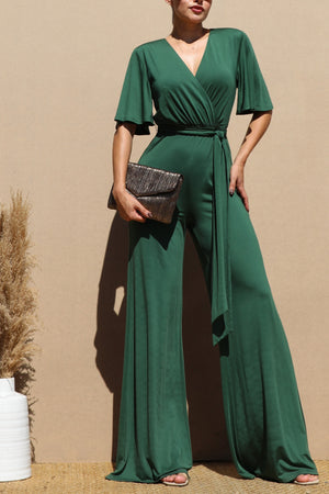 DD4155, V NECK SPAN VENETIAN JUMPSUIT