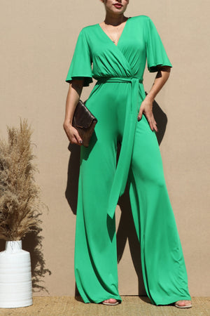 DD4155, V NECK SPAN VENETIAN JUMPSUIT