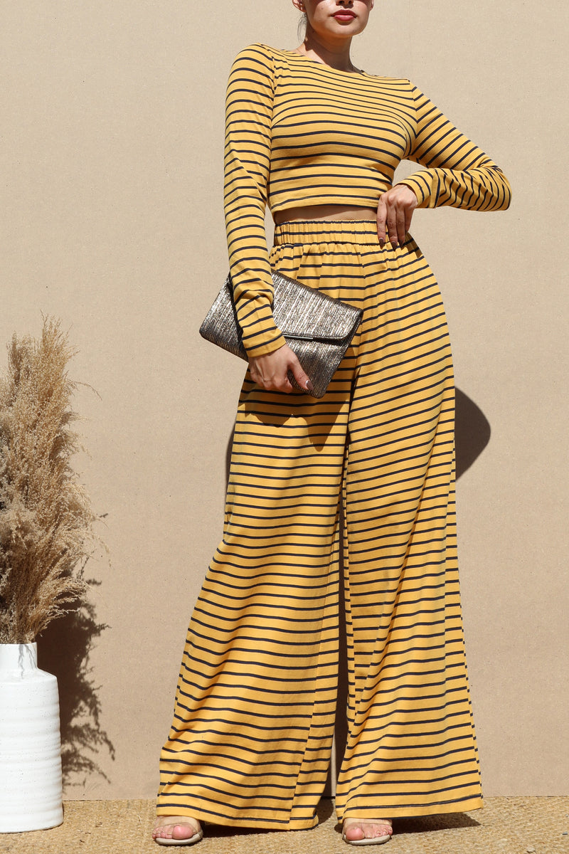 DD1225, STRIPED LONG SLEEVE KNIT TOP AND PANT SET